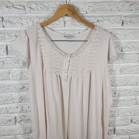 Miss Elaine Womens Robe 1X Cap Sleeve White Embroider Cinched WHI10E - Picture 2 of 11